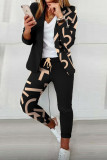 Casual Print Patchwork Turn-back Collar Long Sleeve Two Pieces