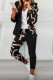Casual Print Patchwork Turn-back Collar Long Sleeve Two Pieces