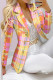 Casual Plaid Print Patchwork Turn-back Collar Long Sleeve Two Pieces