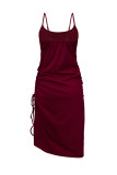 Sexy Solid Draw String Slit U Neck Sling Dress Dresses