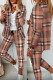 Casual Plaid Print Patchwork Turn-back Collar Long Sleeve Two Pieces