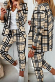 Casual Plaid Print Patchwork Turn-back Collar Long Sleeve Two Pieces