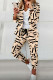 Casual Print Patchwork Turn-back Collar Long Sleeve Two Pieces