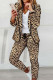 Casual Print Leopard Patchwork Turn-back Collar Long Sleeve Two Pieces