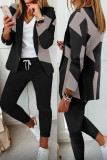 Casual Print Patchwork Turn-back Collar Long Sleeve Two Pieces
