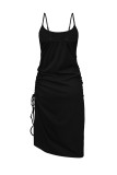 Sexy Solid Draw String Slit U Neck Sling Dress Dresses