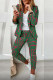 Casual Print Patchwork Turn-back Collar Long Sleeve Two Pieces