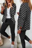 Casual Print Patchwork Turn-back Collar Long Sleeve Two Pieces