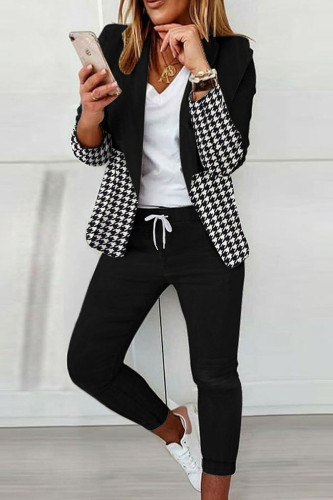 Casual Print Patchwork Turn-back Collar Long Sleeve Two Pieces