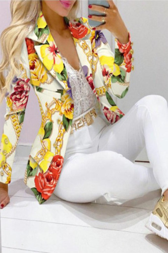 Casual Print Patchwork Turn-back Collar Long Sleeve Two Pieces