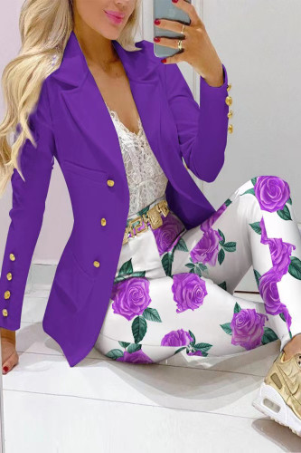 Casual Print Patchwork Turn-back Collar Long Sleeve Two Pieces