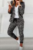 Casual Letter Print Patchwork Turn-back Collar Three Quarter Two Pieces