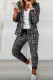 Casual Letter Print Patchwork Turn-back Collar Three Quarter Two Pieces