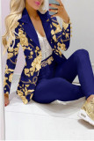 Casual Print Patchwork Turn-back Collar Long Sleeve Two Pieces