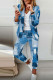Casual Print Patchwork Turn-back Collar Long Sleeve Two Pieces
