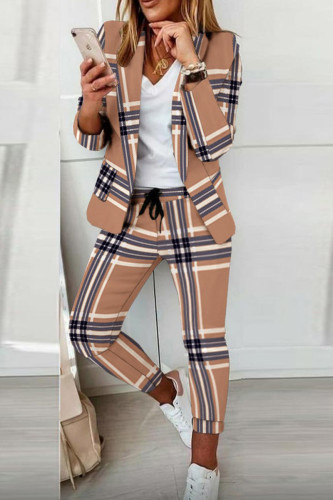 Casual Print Patchwork Turn-back Collar Long Sleeve Two Pieces
