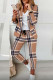 Casual Print Patchwork Turn-back Collar Long Sleeve Two Pieces