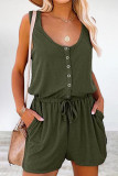 Casual Simplicity Solid Draw String Pocket U Neck Loose Rompers