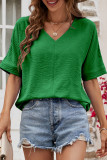Daily Simplicity Solid Fold V Neck T-Shirts
