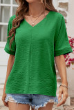 Daily Simplicity Solid Fold V Neck T-Shirts