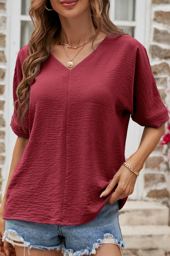 Daily Simplicity Solid Fold V Neck T-Shirts
