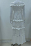 Celebrities Elegant Solid Lace Hollowed Out Without Belt Off the Shoulder A Line Dresses