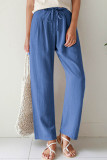 Casual Solid Draw String Loose Straight Solid Color Bottoms