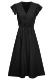 Sweet Elegant Solid V Neck A Line Short Sleeve Dress