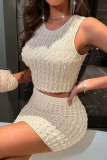 Sexy Simplicity Solid Fold O Neck Sleeveless Two Pieces