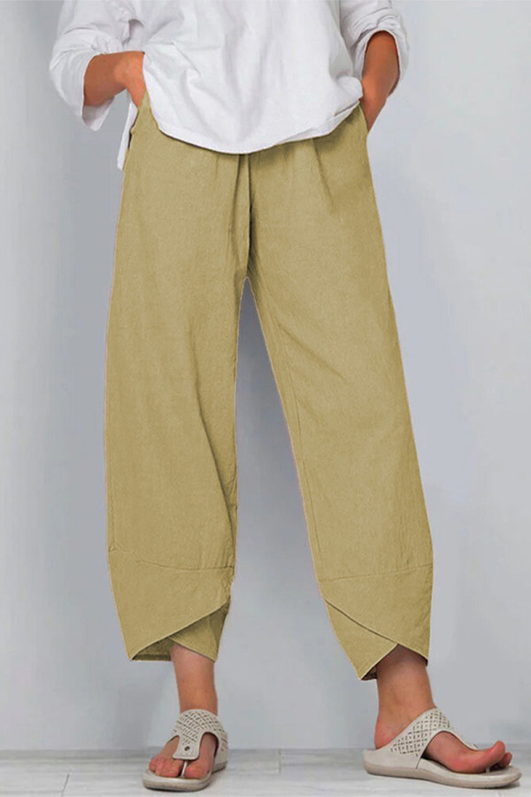Plus Size Casual Solid Asymmetrical Loose Straight Solid Color Bottoms