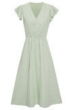 Sweet Elegant Solid V Neck A Line Short Sleeve Dress