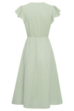 Sweet Elegant Solid V Neck A Line Short Sleeve Dress