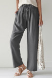 Casual Solid Draw String Loose Straight Solid Color Bottoms