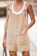Casual Daily Solid Pocket Buttons U Neck Loose Rompers