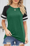 Daily Simplicity Color Block Contrast O Neck T-Shirts