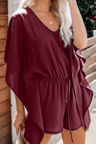 Casual Daily Solid Frenulum V Neck Loose Rompers