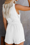 Casual Simplicity Solid Frenulum Buttons V Neck Loose Rompers