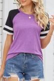 Daily Simplicity Color Block Contrast O Neck T-Shirts