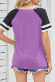 Daily Simplicity Color Block Contrast O Neck T-Shirts