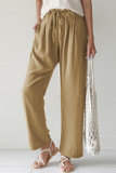 Casual Solid Draw String Loose Straight Solid Color Bottoms