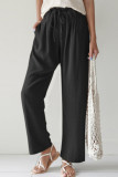 Casual Solid Draw String Loose Straight Solid Color Bottoms