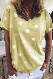 Casual College Polka Dot Printing V Neck T-Shirts