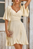 Celebrities Elegant Solid Bandage Flounce O Neck A Line Dresses
