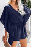 Casual Daily Solid Frenulum V Neck Loose Rompers