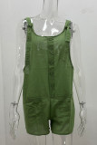 Casual Daily Solid Pocket Buttons U Neck Loose Rompers