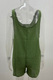 Casual Daily Solid Pocket Buttons U Neck Loose Rompers