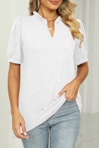 Daily Simplicity Solid Flounce V Neck T-Shirts