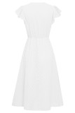 Sweet Elegant Solid V Neck A Line Short Sleeve Dress
