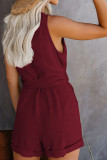 Casual Simplicity Solid Frenulum Buttons V Neck Loose Rompers