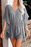 Casual Daily Solid Frenulum V Neck Loose Rompers